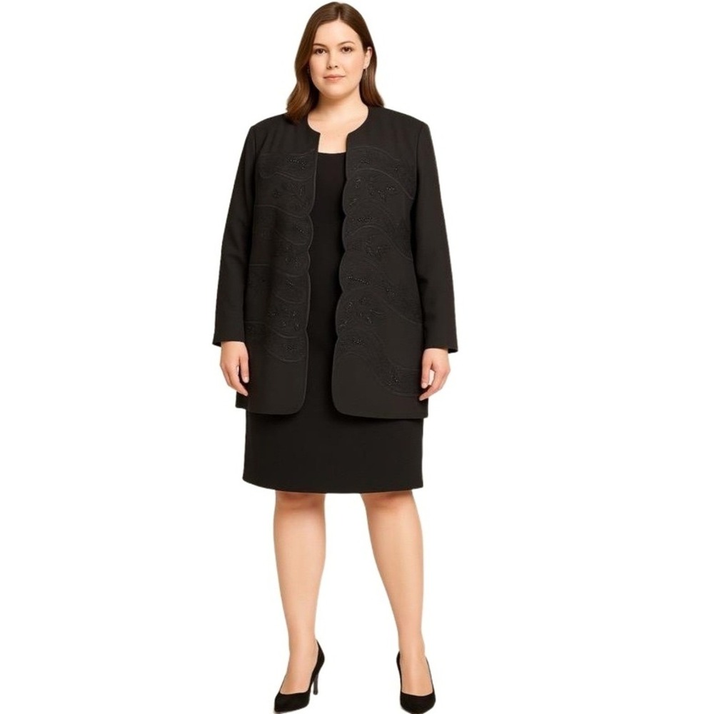 Moshita Couture‎ Jacket Womans Plus 22 Black Beaded Embroidered Formal Evening